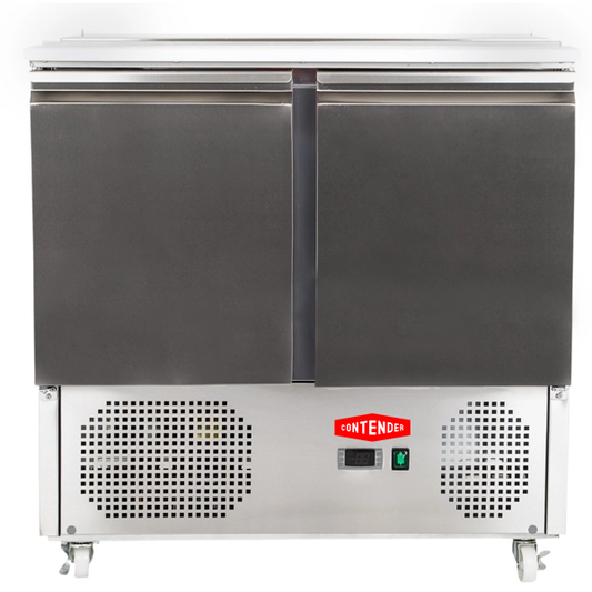 Contender S900 Saladette 2 Door Refrigerated Sandwich Prep Counter. Lift Up Lid