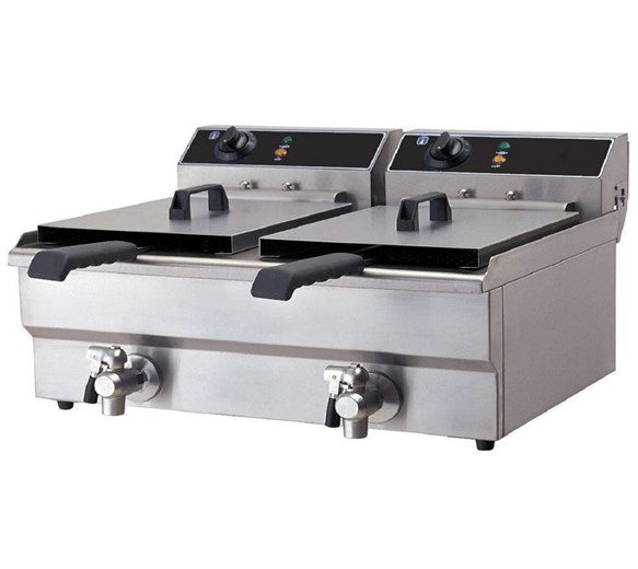 Contender Twin 2 x 19 Litre Tank Commercial Fryer With Drain Taps