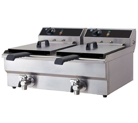 Contender Twin 2 x 19 Litre Tank Commercial Fryer With Drain Taps