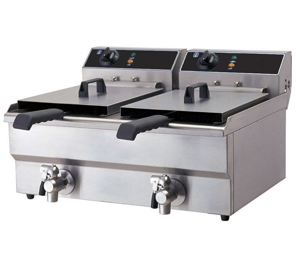 Contender Electric Countertop Commercial Fryer Twin 12 Litre Tanks with Drain Taps