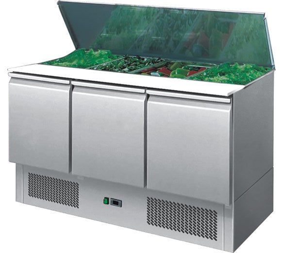 Contender S903 Saladette 3 Door Refrigerated Prep Counter With Lift Up Lid