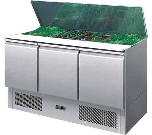 Contender S903 Saladette 3 Door Refrigerated Prep Counter With Lift Up Lid