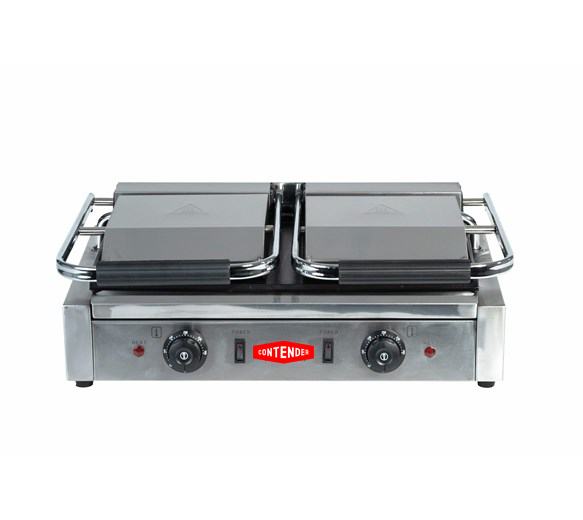 Contender Heavy Duty Twin Contact - Panini Grill Ribbed Top - Flat Bottom Plates