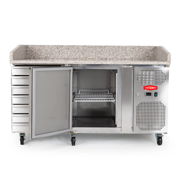 Contender Granite Top Refrigerated Pizza Prep Counter with 7 x Dough Drawers