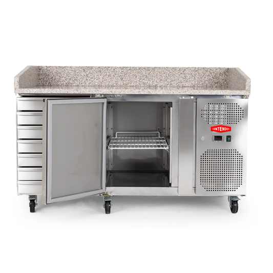 Contender Granite Top Refrigerated Pizza Prep Counter with 7 x Dough Drawers