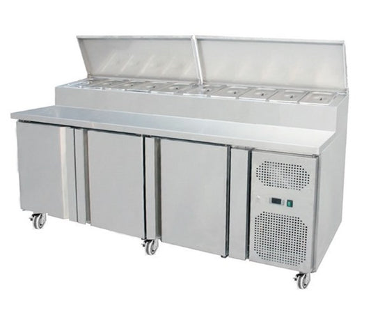 Contender 3 Door 800mm Refrigerated Prep Counter With Castors - 11 x 1/3 GN