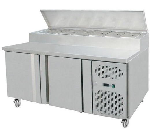 Contender 2 Door Refrigerated Sandwich & Pizza Prep Counter With Fitted Castors
