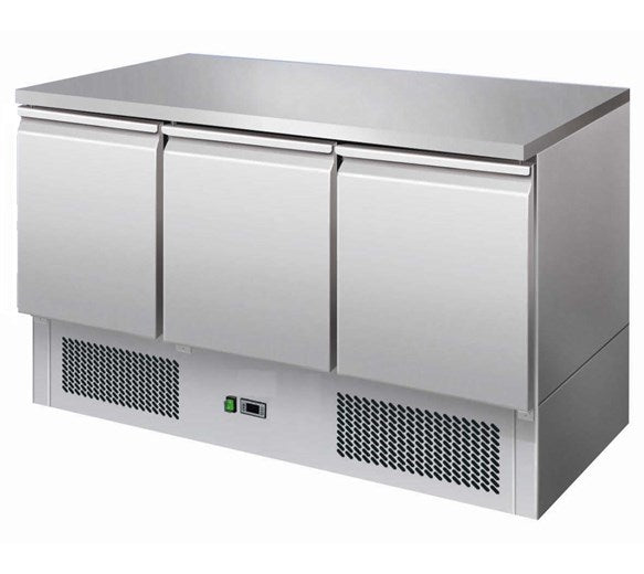 Contender Refrigerated Prep Counter 3 Door Stainless Steel Top